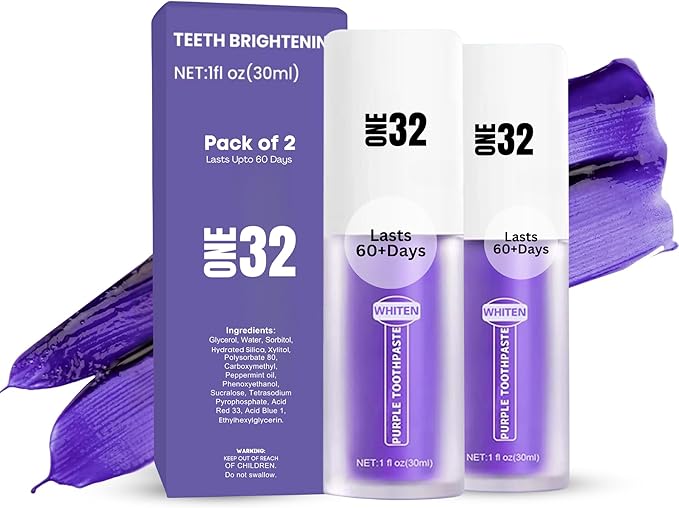 ONE32 - Pack of 2 Teeth Whitening Toothpaste | Purple Teeth Whitening Paste - ONE32