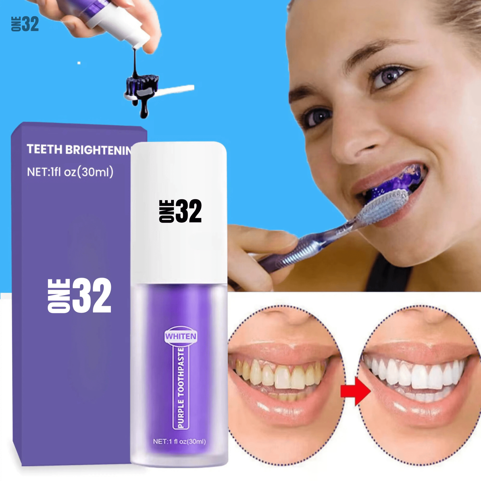 ONE32 - Pack of 2 Teeth Whitening Toothpaste | Purple Teeth Whitening Paste - ONE32